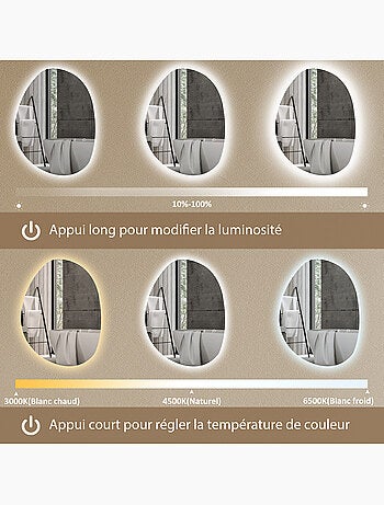 Miroir salle de bain design asymétrique avec éclairage led 70 x 50 cm