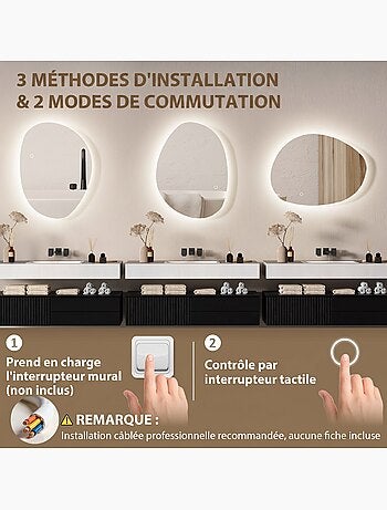 Miroir salle de bain design asymétrique avec éclairage led 70 x 50 cm
