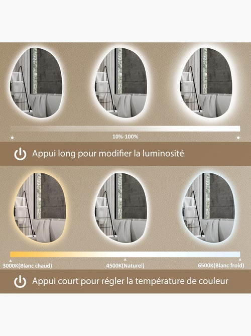 Miroir salle de bain design asymétrique avec éclairage led 70 x 50 cm - Kiabi