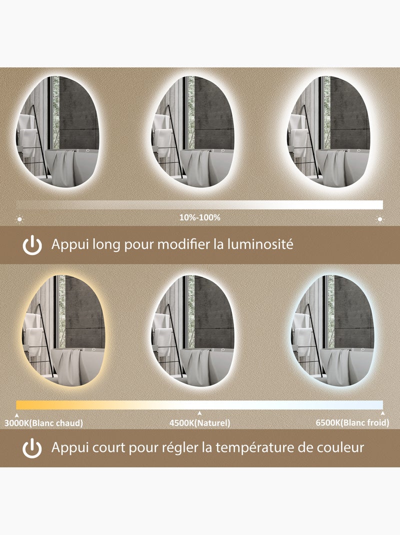 Miroir salle de bain design asymétrique avec éclairage led 70 x 50 cm Gris - Kiabi