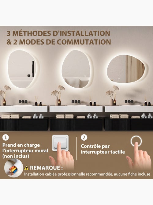Miroir salle de bain design asymétrique avec éclairage led 70 x 50 cm - Kiabi