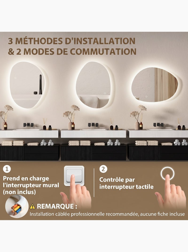 Miroir salle de bain design asymétrique avec éclairage led 70 x 50 cm Gris - Kiabi