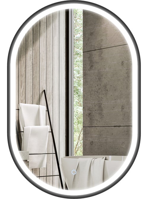 Miroir salle de bain led design arche 50 x 70 cm anti-buée réglable alu noir - Kiabi