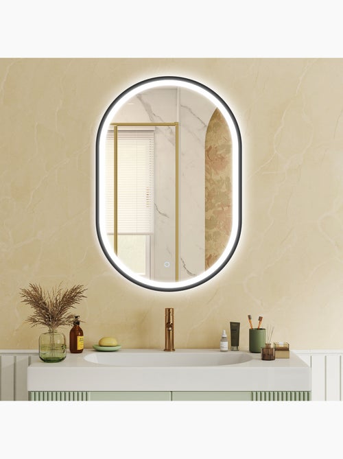 Miroir salle de bain led design arche 50 x 70 cm anti-buée réglable alu noir - Kiabi