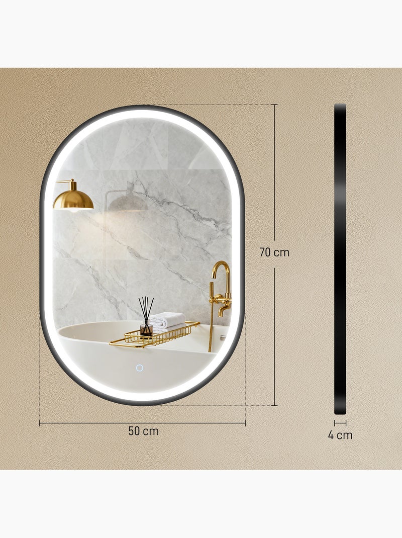 Miroir salle de bain led design arche 50 x 70 cm anti-buée réglable alu noir Noir - Kiabi