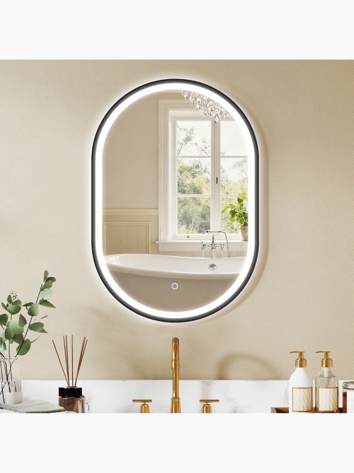 Miroir salle de bain led design arche 50 x 70 cm anti-buée réglable alu noir - Kiabi