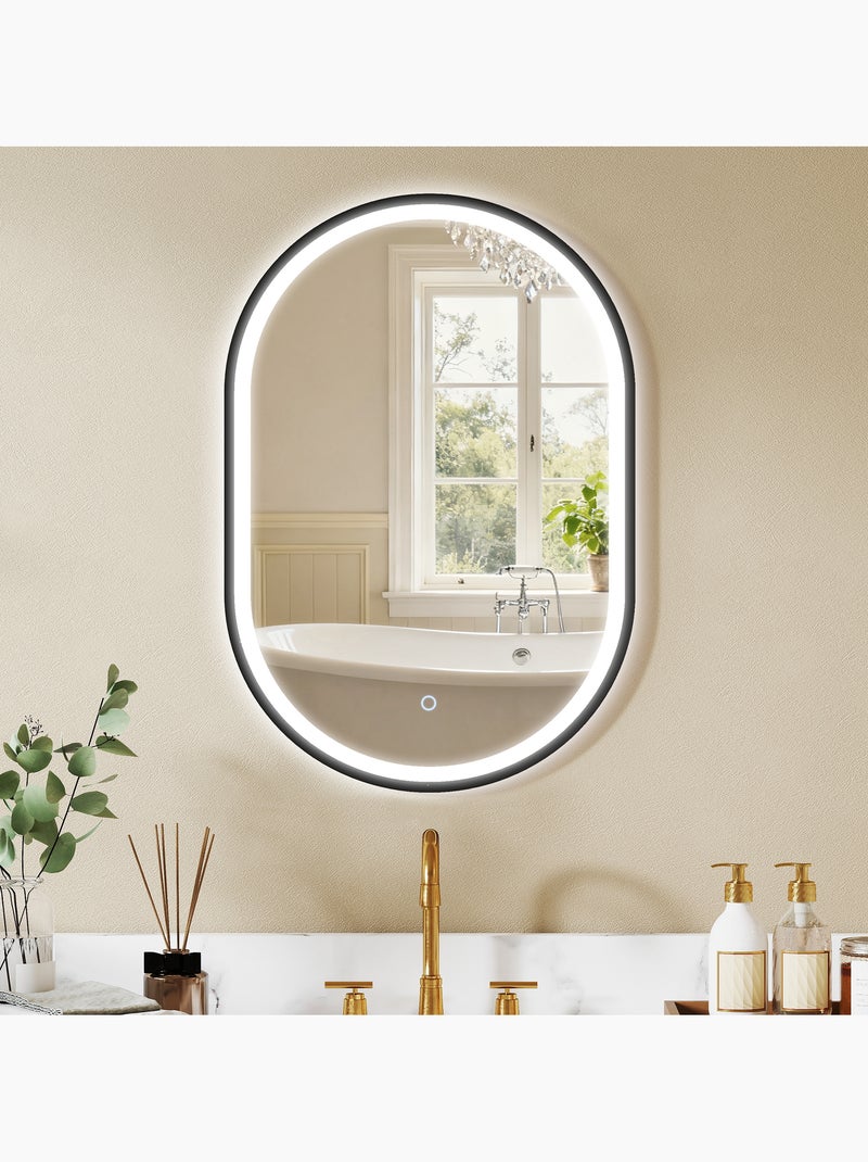 Miroir salle de bain led design arche 50 x 70 cm anti-buée réglable alu noir Noir - Kiabi