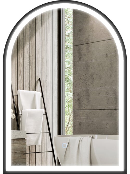 Miroir salle de bain led design arche 50 x 70 cm anti-buée réglable alu noir - Kiabi