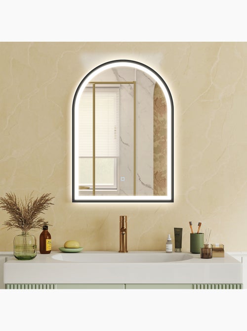 Miroir salle de bain led design arche 50 x 70 cm anti-buée réglable alu noir - Kiabi