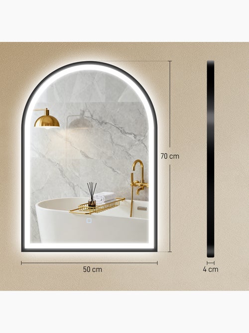 Miroir salle de bain led design arche 50 x 70 cm anti-buée réglable alu noir - Kiabi