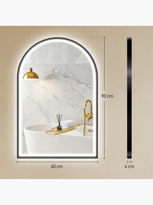 Miroir salle de bain led design arche 60 x 90 cm anti-buée réglable alu noir - Kiabi