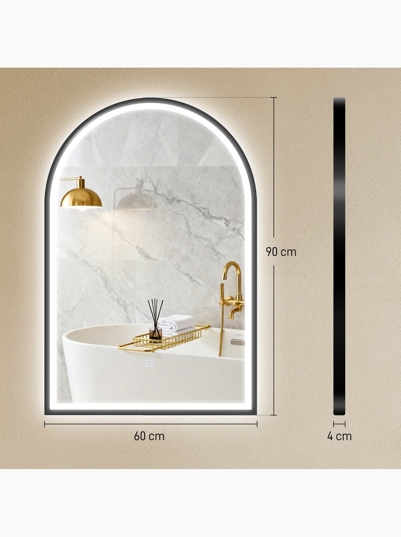 Miroir salle de bain led design arche 60 x 90 cm anti-buée réglable alu noir Noir - Kiabi