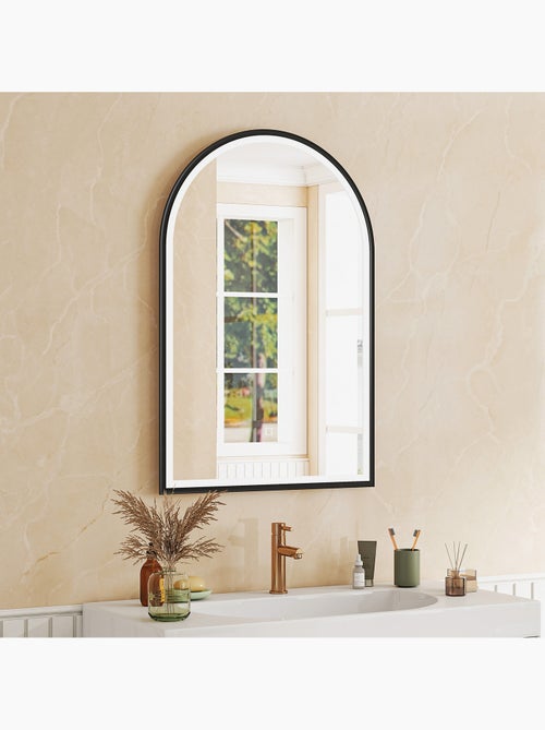 Miroir salle de bain led design arche 60 x 90 cm anti-buée réglable alu noir - Kiabi