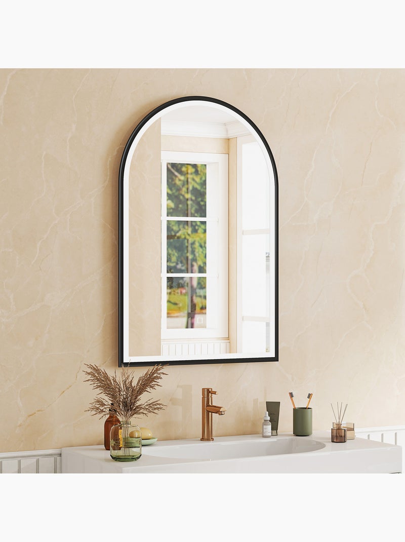 Miroir salle de bain led design arche 60 x 90 cm anti-buée réglable alu noir Noir - Kiabi