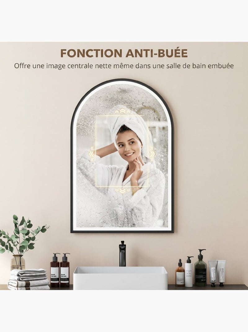 Miroir salle de bain led design arche 60 x 90 cm anti-buée réglable alu noir Noir - Kiabi