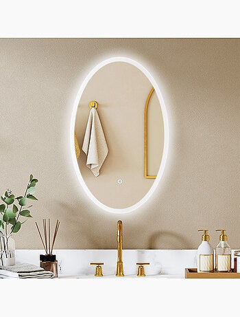 Miroir salle de bain led design ovale 50 x 80 cm anti-buée réglable