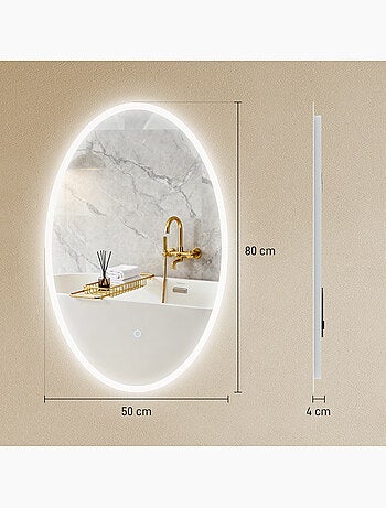 Miroir salle de bain led design ovale 50 x 80 cm anti-buée réglable