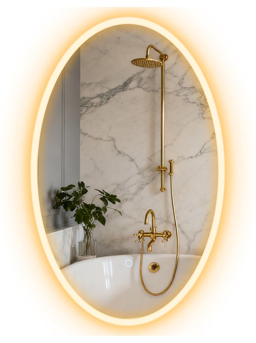 Miroir salle de bain led design ovale 50 x 80 cm anti-buée réglable - Kiabi
