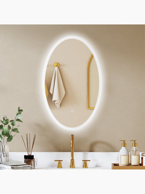 Miroir salle de bain led design ovale 50 x 80 cm anti-buée réglable - Kiabi