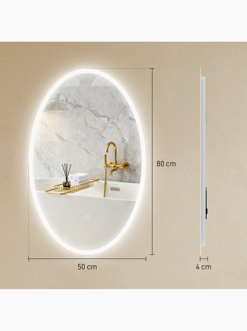 Miroir salle de bain led design ovale 50 x 80 cm anti-buée réglable - Kiabi