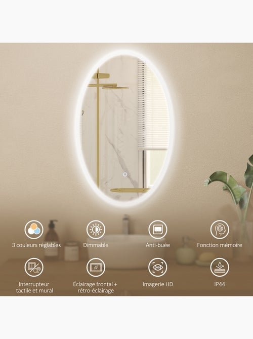 Miroir salle de bain led design ovale 50 x 80 cm anti-buée réglable - Kiabi