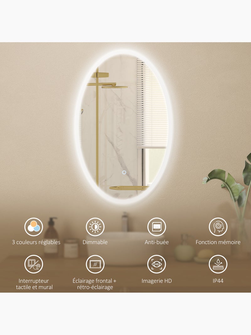 Miroir salle de bain led design ovale 50 x 80 cm anti-buée réglable Gris - Kiabi