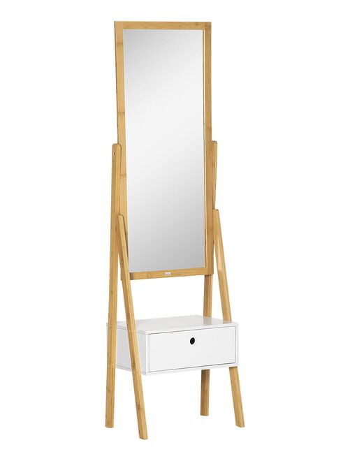 Miroir sur pied avec rangement tiroir en bambou et MDF - Kiabi