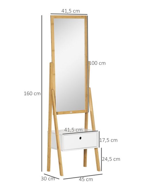 Miroir sur pied avec rangement tiroir en bambou et MDF - Kiabi