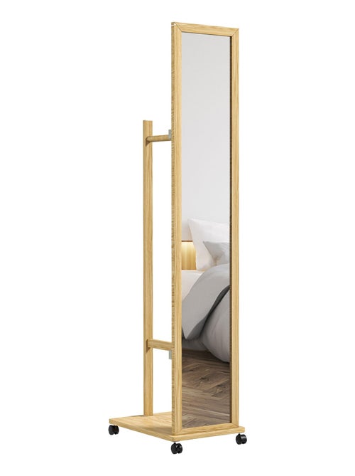 Miroir sur pied avec roulettes - portant, étagère - bois de jabon verni - Kiabi
