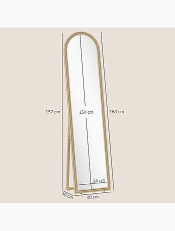 Miroir sur pied et mural pleine longueur 40 x 160 cm cadre pied effet pierre