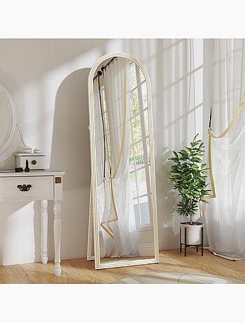 Miroir sur pied et mural pleine longueur 50 x 160 cm cadre pied effet pierre blanc