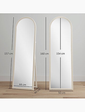 Miroir sur pied et mural pleine longueur 50 x 160 cm cadre pied effet pierre blanc