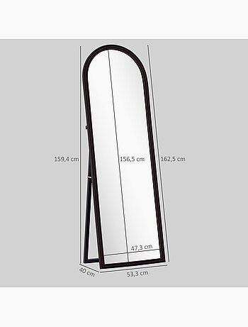 Miroir sur pied et mural pleine longueur 53 x 162 cm cadre pied effet bois