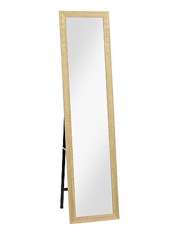 Miroir sur pied et mural rectangulaire piètement métal noir aspect chêne clair