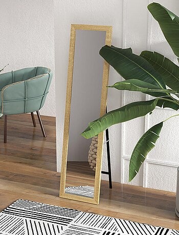 Miroir sur pied et mural rectangulaire piètement métal noir aspect chêne clair