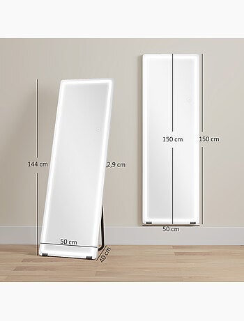 Miroir sur pied led 150 x 50 cm 3 couleurs réglables