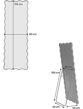 Miroir sur pied organique bois d'hévéa pied en acier 172cm cauline