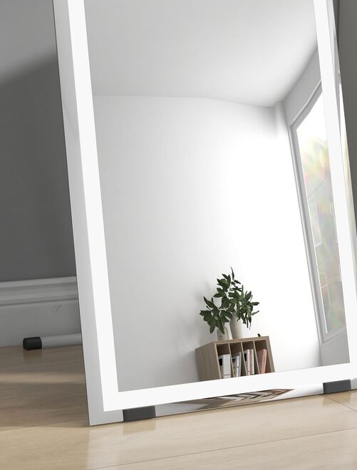 Miroir sur pied ou mural rectangulaire grande taille LED verre métal blanc - Kiabi