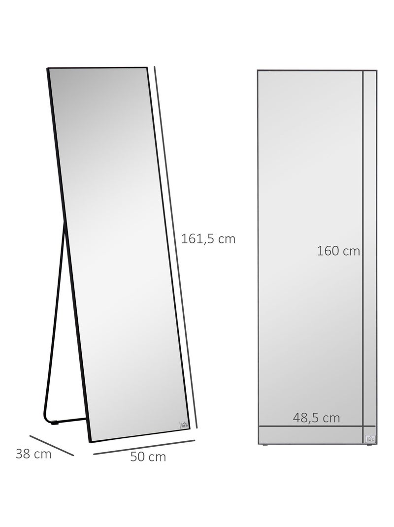 Miroir sur pied ou mural rectangulaire grande taille verre métal noir Noir - Kiabi