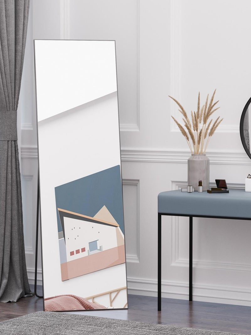 Miroir sur pied ou mural rectangulaire grande taille verre métal noir Noir - Kiabi