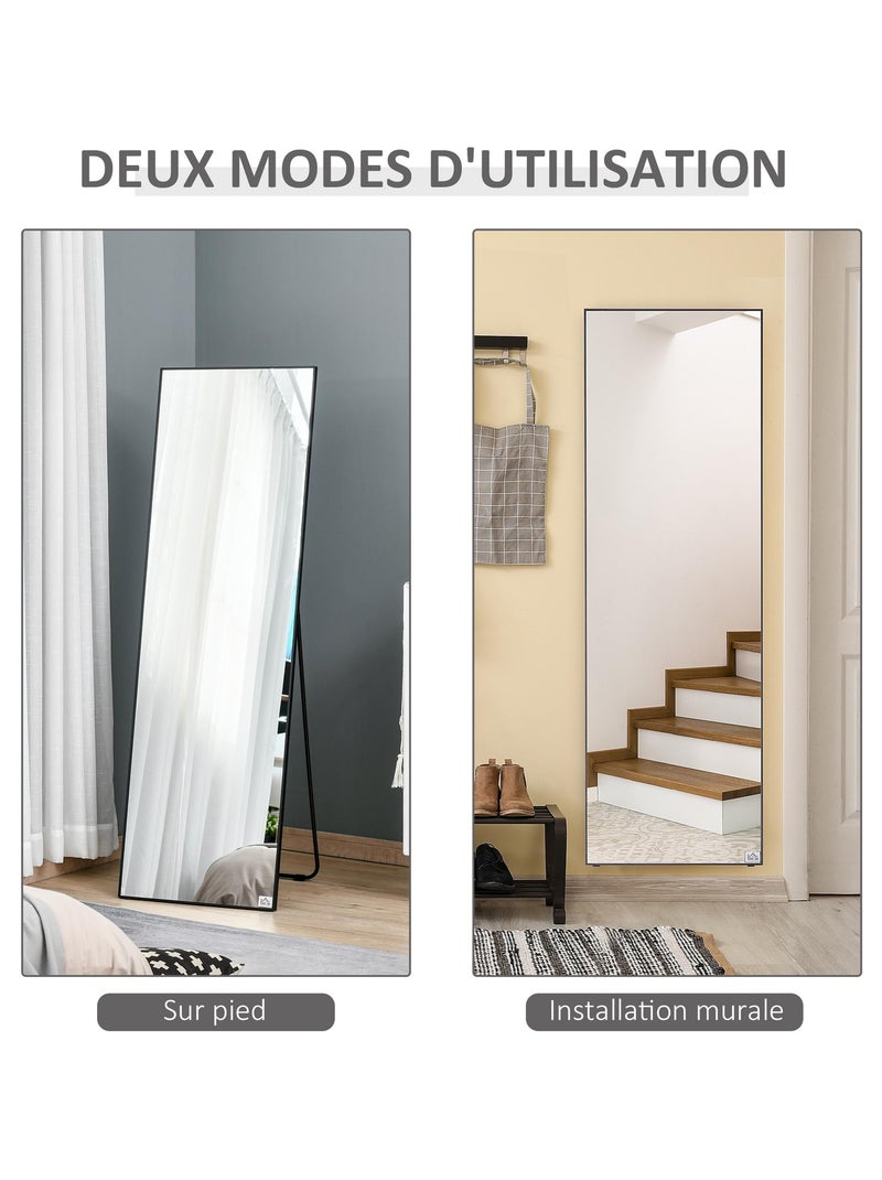 Miroir sur pied ou mural rectangulaire grande taille verre métal noir Noir - Kiabi