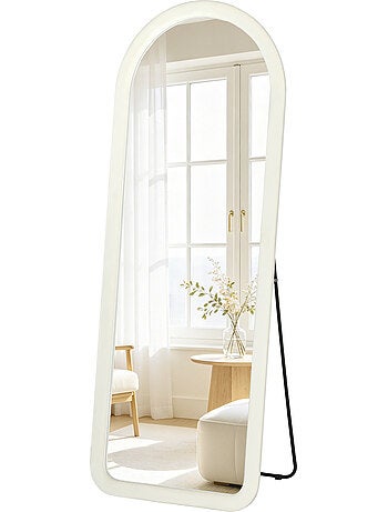 Miroir sur pied pleine longueur design velours blanc crème