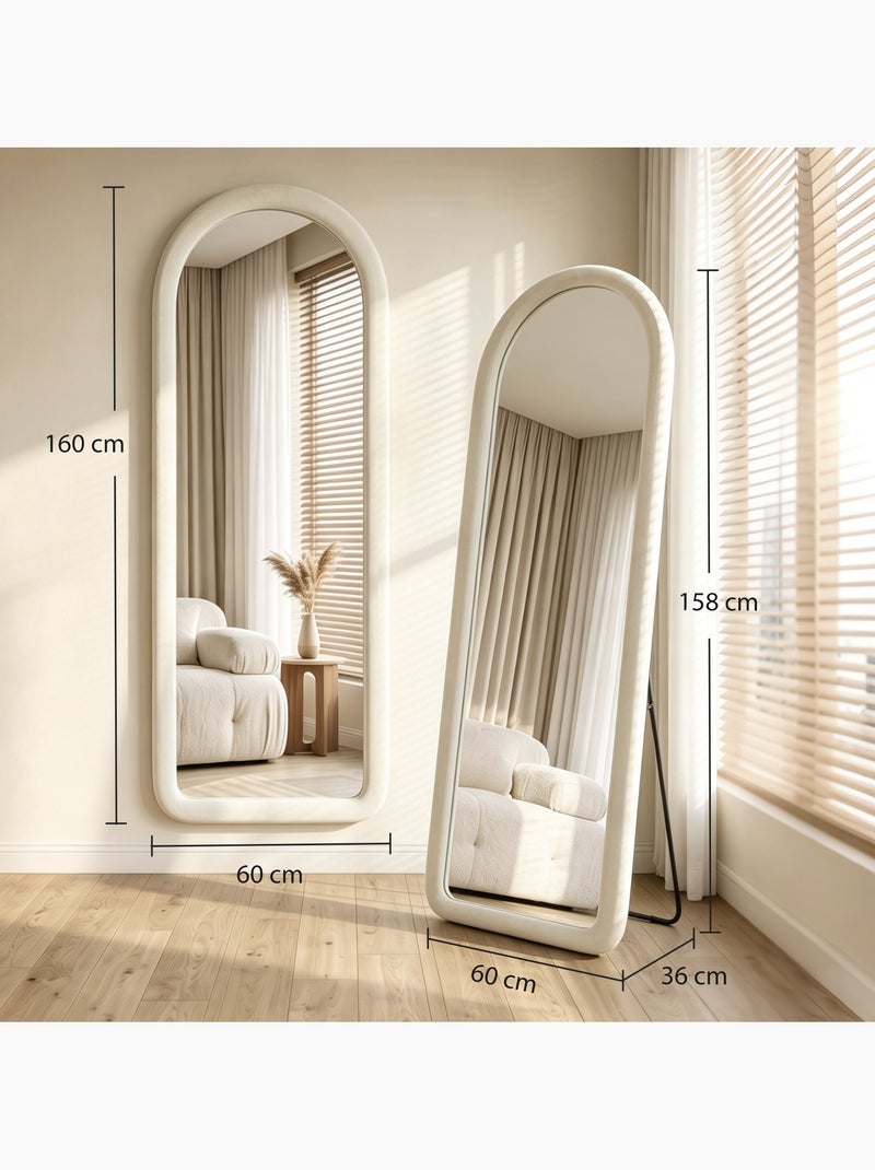 Miroir sur pied pleine longueur design velours blanc crème Blanc Blanc - Kiabi