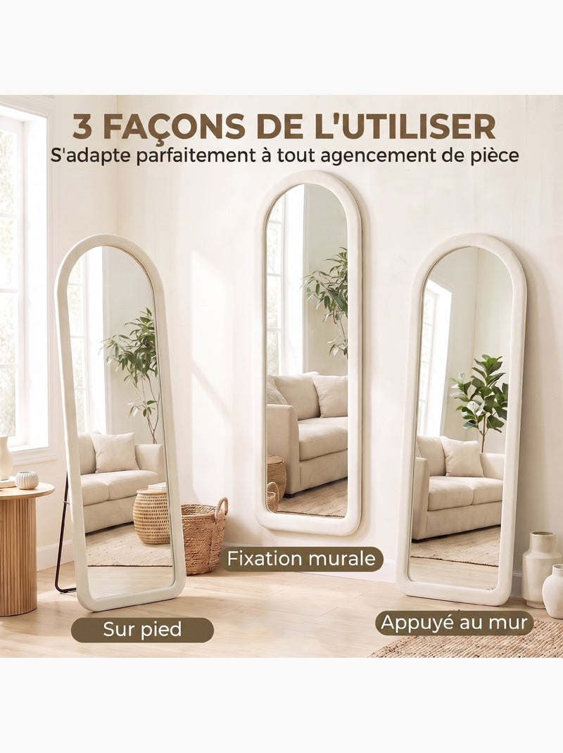 Miroir sur pied pleine longueur design velours blanc crème Blanc Blanc - Kiabi