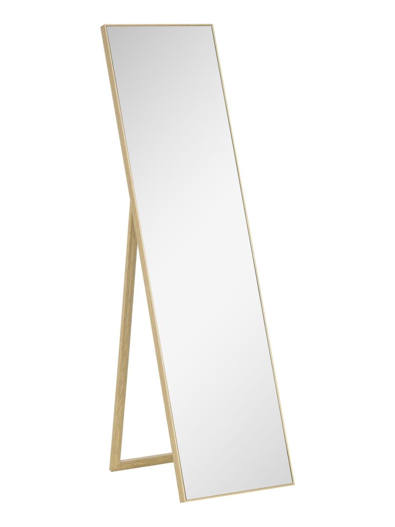 Miroir sur pied rectangulaire dim. 147H x 35l cm aspect bois Beige - Kiabi