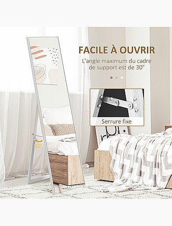 Miroir sur pied rectangulaire dim. 147H x 35l cm aspect bois