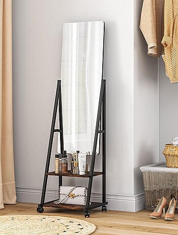 Miroir sur pied rectangulaire verre bois