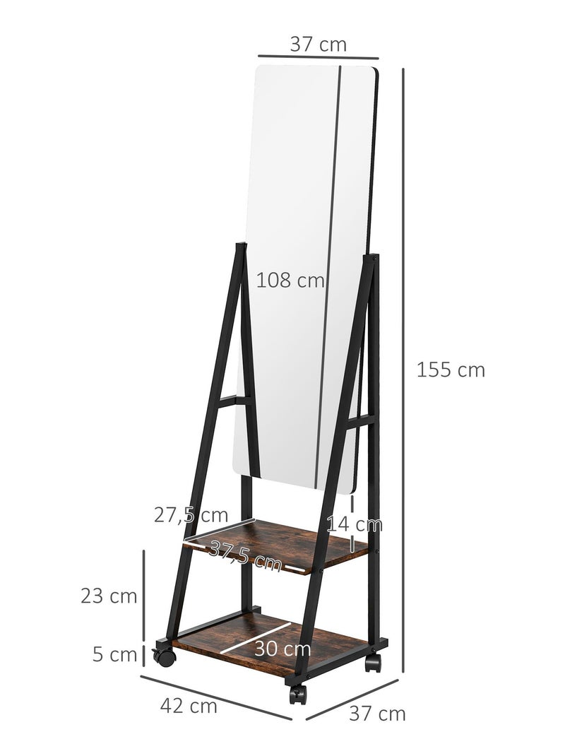 Miroir sur pied rectangulaire verre bois Noir - Kiabi