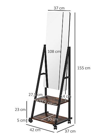 Miroir sur pied rectangulaire verre bois rustique noir