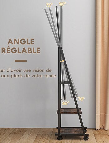 Miroir sur pied rectangulaire verre bois rustique noir